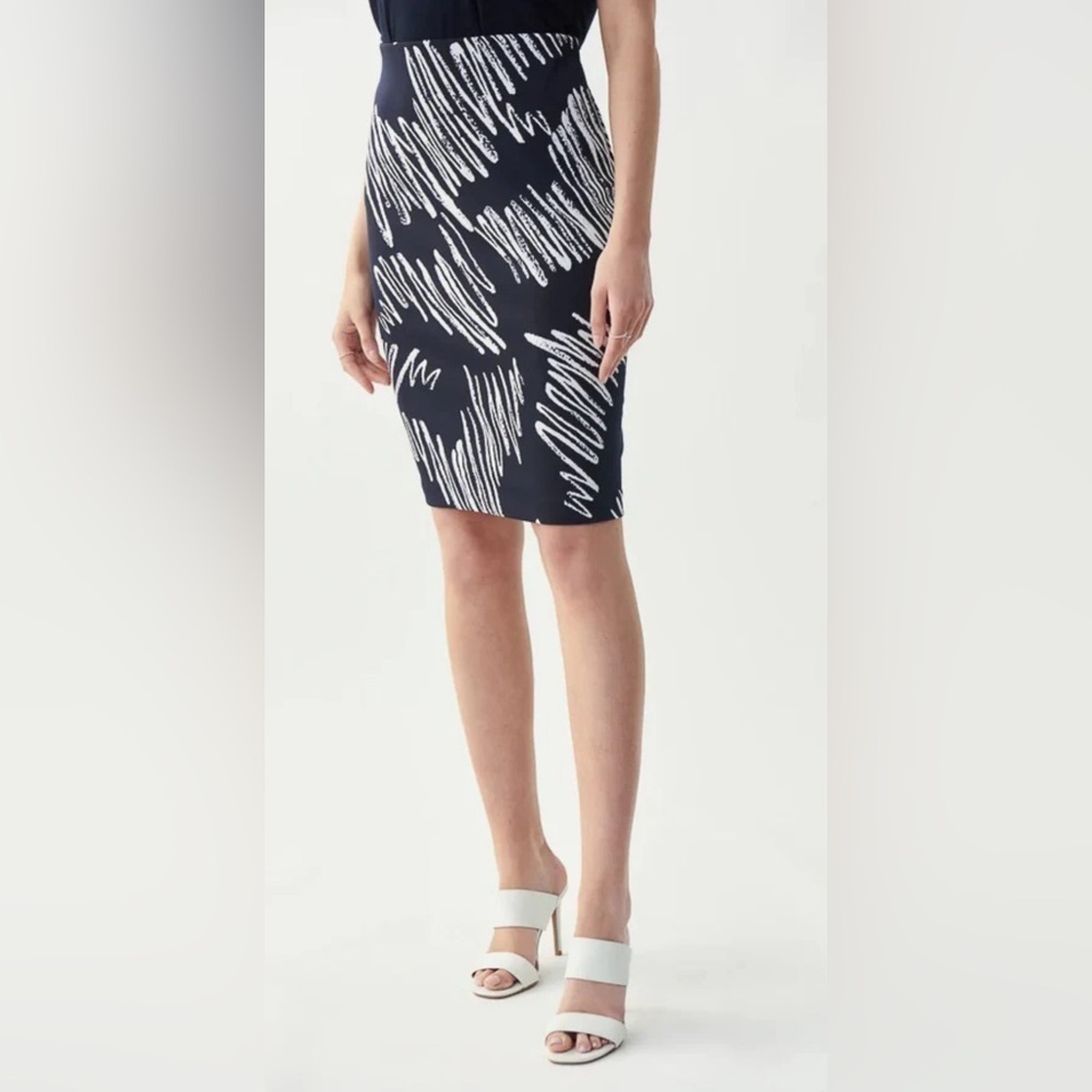 Joseph Ribkoff Abstract Scribble Print Pencil Skirt Blue White Size 14